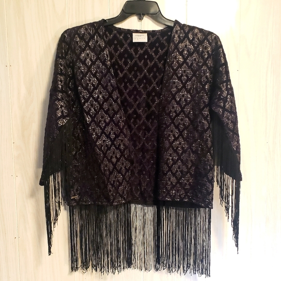 1920s Black Flapper Fringe Vera Moda 3/4 Jacket - Picture 10 of 10